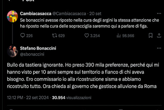 Le sopracciglia di Bonaccini e l’alluvione in Romagna che si ripete